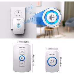 TECKNET Wireless Doorbell, IP65 Waterproof Wall Plug-in Door Bells Wireless Cordless Chime Kit at 1300-feet Range - White