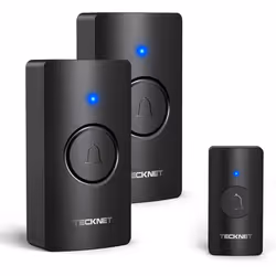TECKNET Wireless Doorbell, Door Bells Wireless IP65 Waterproof Battery Operated Cordless Door - Black