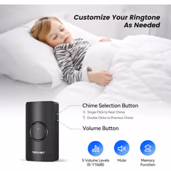 TECKNET Wireless Doorbell, Door Bells Wireless IP65 Waterproof Battery Operated Cordless Door - Black