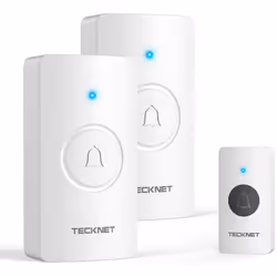 TECKNET Wireless Doorbell, Door Bells Wireless IP65 Waterproof Battery Operated Cordless Door - White