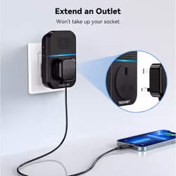 TECKNET Wireless Doorbell, No Battery Required Self-Powered Door Bell - Black