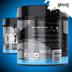 ) Warrior Creatine Monohydrate Powder Micronised for Easy Mixing and Consumption - Blue Razz, 60 Servings (Pack of 1