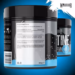 ) Warrior Creatine Monohydrate Powder Micronised for Easy Mixing and Consumption - Blue Razz, 60 Servings (Pack of 1