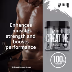 ) Warrior Creatine Monohydrate Powder Micronised for Easy Mixing and Consumption - Unflavoured, 60 Servings (Pack of 1