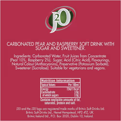 J2O Fruit Juice Spritz Blend, Pear and Raspberry, 250ml Can (Pack of 4