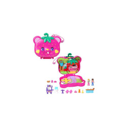 Polly Pocket Dolls and Playset, Travel Toy with Fidget Exterior, Straw-beary Patch Compact with 2 Micro Dolls and 12 Accessories, HRD35