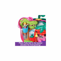 Polly Pocket Dolls and Playset, Travel Toy with Fidget Exterior, Straw-beary Patch Compact with 2 Micro Dolls and 12 Accessories, HRD35