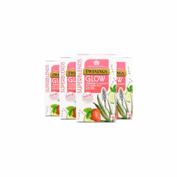 Twinings Superblends Glow Tea - Strawberry & Cucumber Green Tea with Aloe Vera & Biotin for Skincare & Hair Care, 80 x Biodeg ...