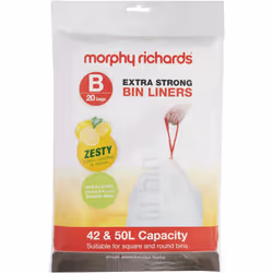 Morphy Richards 979003 42-50L Lemon Scented Heavy Duty Drawstring Bin Liners, 20 Pack, White