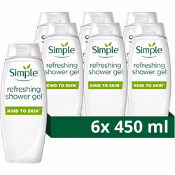 Simple Kind to Skin Refreshing Shower Gel body wash with cucumber extract for sensitive skin 6x 450 ml
