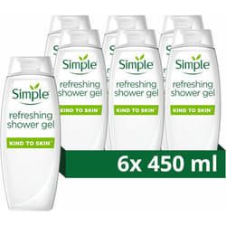 Simple Kind to Skin Refreshing Shower Gel body wash with cucumber extract for sensitive skin 6x 450 ml