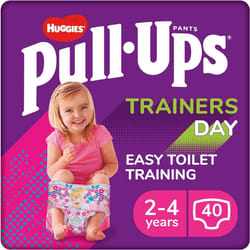 Huggies Pull-Ups Trainers Day Nappy Pants for Girls 2-4 Years Size 6-7 Pull Up Nappies (40 Pants) Essential Pull-Ups for Easy Toilet Training