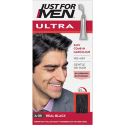 JUST FOR MEN Ultra Real Black Hair Colour Dye No Mix Comb-In Applicator to Comb Away The Greys Ammonia & Peroxide Free
