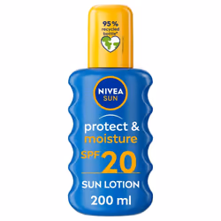 NIVEA SUN Protect  Moisture Sun Spray SPF 20 200 ml Sun Cream with Vitamin E Provides 48 Hour Moisture and Immediate UVA and UVB Protection