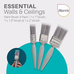 Harris Essentials Walls & Ceilings Paint Brushes, 3 Brush Pack, 1", 1.5", 2",Grey