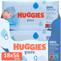 Huggies Pure Baby Wipes 18 Packs 1008 Wipes Total 99 Percent Pure Water Wipes Fragrance Free for Gentle Cleaning and Protec ...