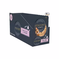 Encore 100% Natural Wet Cat Food Tuna Fillet with Prawn in Broth Pack of 16 x 70g Pouches