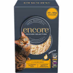 Encore 100% Natural Wet Cat Food, Multipack Chicken Selection in Broth Pouch, 4 x 5 x 50g (Pack of 20 Pouches)