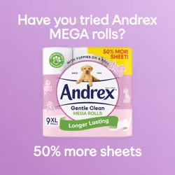 Andrex Gentle Clean Toilet Rolls - 45 Toilet Roll Pack - Bulk Buy Toilet Rolls - Gentle and Soft on Your Family's Skin - Dermatologically Tested