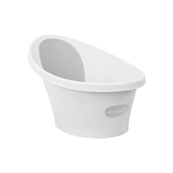 Shnuggle Newborn Baby Bath Built in Support Bump and Soft Backrest  Suitable from Newborn Bath Seat Support Includes Plug White with Grey backrest