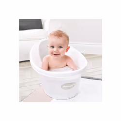 Shnuggle Newborn Baby Bath Built in Support Bump and Soft Backrest  Suitable from Newborn Bath Seat Support Includes Plug White with Grey backrest