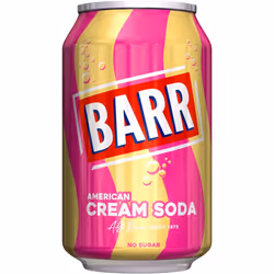 BARR since 1875 24 Pack American Cream Soda Zero No Sugar Sparkling Soft Drink with Creamy Taste of American Cream Soda Fizzingly Fun 24 x 330 ml Cans