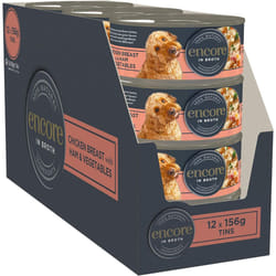 Encore 100% Natural Wet Dog Food, Chicken Breast with Ham and Vegetables in 156g Tin (Pack of 12)