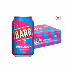 BARR since 1875, 24 Pack Blue Bubblegum Zero No Sugar Flavoured Fizzy Drink "Fizzingly Fun" - 24 x 330 ml Cans