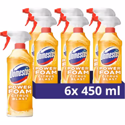 Domestos Power Foam Citrus Blast Upside Down Spray bleach-free toilet & bathroom cleaner eliminates 99.99%* of germs 6x 450 m ...