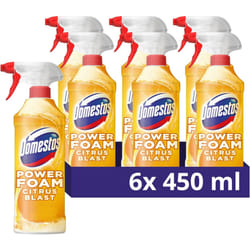 Domestos Power Foam Citrus Blast Upside Down Spray bleach-free toilet & bathroom cleaner eliminates 99.99%* of germs 6x 450 ml