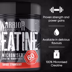 Warrior Creatine Monohydrate Powder  300g Micronised Easy Mixing and Consumption 100% Pure Creatine Proven to Improve Physical Performance 60 x 5g