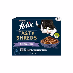 Felix Tasty Shreds Mixed Selection in Gravy Cat Food 12x80g, Pack of 4