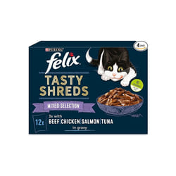 Felix Tasty Shreds Mixed Selection in Gravy Cat Food 12x80g, Pack of 4