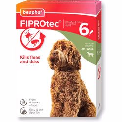 Beaphar FIPROtec Spot-On for Large Dogs (20 - 40kg) Kills Fleas & Ticks Vet Strength Treatment 6 Pipettes