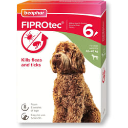 Beaphar FIPROtec Spot-On for Large Dogs (20 - 40kg) Kills Fleas & Ticks Vet Strength Treatment 6 Pipettes