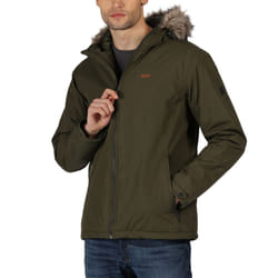 Regatta Mens Haig Waterproof Insulated Fur Trimmed Hooded Outdoor Jacket - 2XL, Green