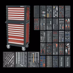 Topchest & Rollcab Combination 14 Drawer with Ball-Bearing Slides & 1233pc Tool Kit