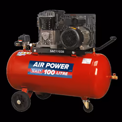 Air Compressor 100L Belt Drive 3hp with Cast Cylinders & Wheels