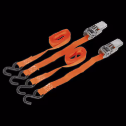 Ratchet Straps 25mm x 4m Polyester Webbing with S-Hooks 500kg Breaking Strength - Pair
