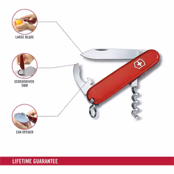 Victorinox Waiter Swiss Army Pocket Knife, Medium, Multi Tool, 9 Functions, Bottle Opener, Red