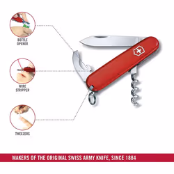Victorinox Waiter Swiss Army Pocket Knife, Medium, Multi Tool, 9 Functions, Bottle Opener, Red