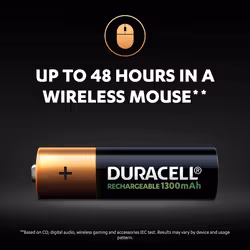 Duracell Rechargeable AA 1300 mAh Batteries, Pack of 4