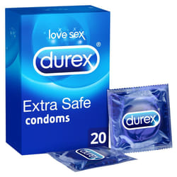 Durex Extra Safe Condoms Transparent Teat Ended & Extra Lubricated Pack Of 20