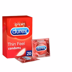Durex Thin Feel Latex Condoms Transparent & Lubricated Easy-On Shaped Pack Of 20