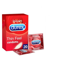 Durex Thin Feel Latex Condoms Transparent & Lubricated Easy-On Shaped Pack Of 20