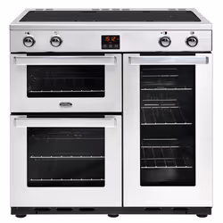Belling Cookcentre 90Ei, Range cooker, Stainless steel, Rotary, Touch, Front, Enamel, Zone induction hob