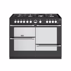 Stoves Sterling Deluxe S1100G, Freestanding cooker, Black, Stainless steel, Rotary, Stainless steel, Top right / left, Gas