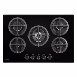 Stoves ST GTG75C, Black, Built-in, 75 cm, Gas, Glass, 5 zone(s)