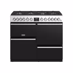 Stoves Precision Deluxe S1000DF, Freestanding cooker, Black, Stainless steel, Rotary, Touch, Top right / left, LED, Gas