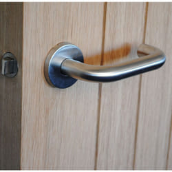 ViBE Runda Lever on Rose Door Handle - Satin Stainless Steel
